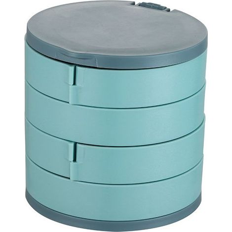 4-stöckige, drehbare Aufbewahrungsbox für Schmuck, Kosmetik, Ohrringe, Halsketten, Armbänder und Ringe (Blau) (1/5)