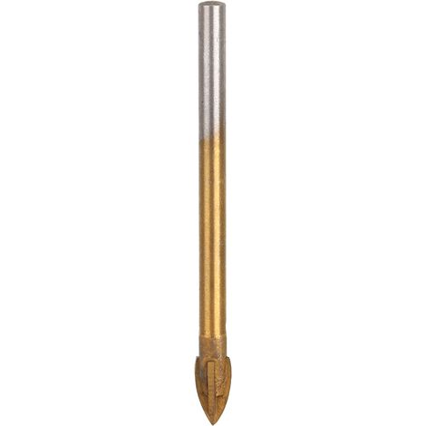 Jeu de forets en carbure de 6 mm pour verre, revêtement titane, 4 arêtes de coupe, pointe en croix. (1/4)