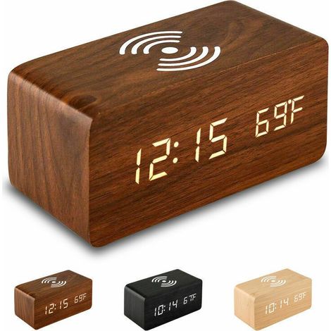 Digital alarm clock with wireless charger, LED table alarm clock with temperature display, red (1/5)