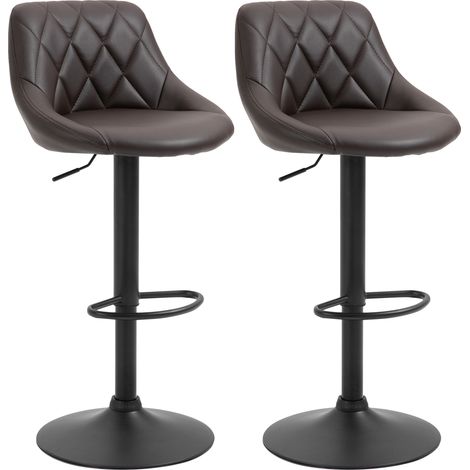 Set 2 Sgabelli da Bar Regolabili con Schienale e Poggiapiedi, Base in Metallo e Seduta in Similpelle, 46x48x83-104 cm, Marrone e Nero
