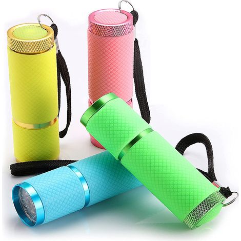 Lampe Torche LED - 9 LED - Revêtement Caoutchouc - Fonction Glow in the Dark - Aluminium - Portable - Pour Activités Extérieures - 4 Pièces (1/5)