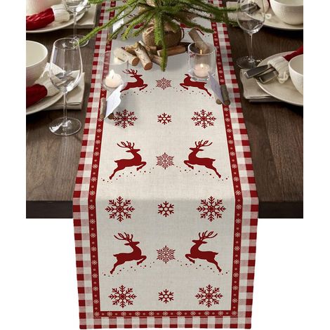 1 Chemin de table,Flocons de neige et rennes,Polyester,Rustique,Décoration Noël,Salle à manger (1/5)