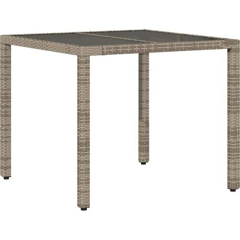 Table de jardin, plateau en verre, gris, 90 x 90 x 75 cm, résine tressée (1/5)