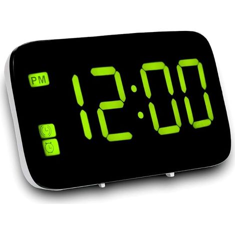 Reloj despertador digital LED, reloj de mesita de noche con función de repetición, control por voz, formato 12/24 horas, funciona con pilas o USB, ideal para dormitorio y oficina (verde). (1/5)
