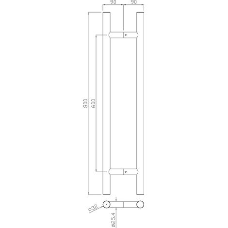 Poignée tubulaire série 5210 32mm inox brossé – Montage double traversant pour portes en verre et bois – Ergonomie étudiée 600mm - B-INOX-PT009