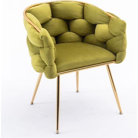 Sillón de acento moderno de terciopelo con estructura metálica verde oliva (1/5)