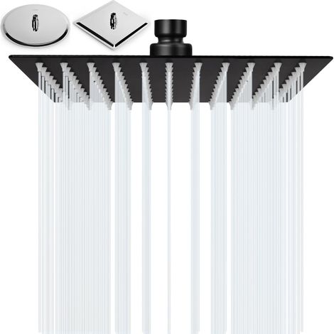 Tête de Douche Pluie 8 Pouces Carrée Pomme de Douche au Plafond Tete de Douche en Acier Inoxydable 304 Haute Pression Universelle Filetage 1/2" Facile à Installer(20cm, Noir Mat) (1/5)