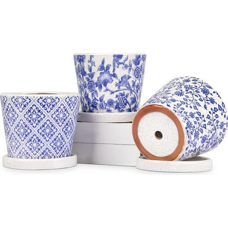 Blumentopf Keramik 3er-Set mit Untertasse, Ø 14,5cm, für Sukkulenten & Kakteen (1/5)