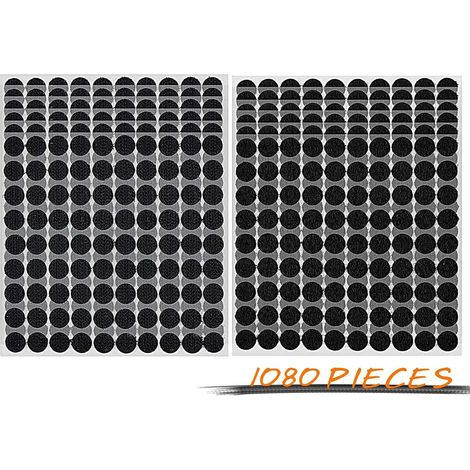 Pastilles adhésives auto-agrippantes noires 10 mm, 1080 pièces de velcro rond autocollant, 540 paires de crochets et boucles adhésifs, pastilles de fixation rondes 1 cm (1/5)