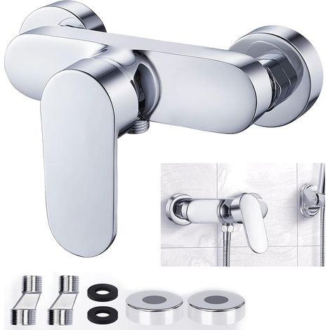 Robinet de douche, mitigeur argenté, pour douche, montage mural, avec sortie de douche G1/2 (1/5)