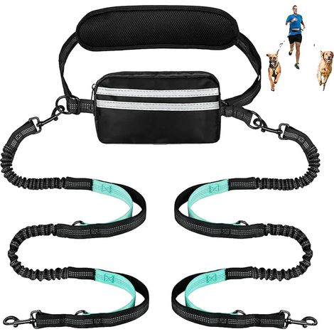 Correa para perros, diseño manos libres, sistema de doble correa, color negro. (1/2)