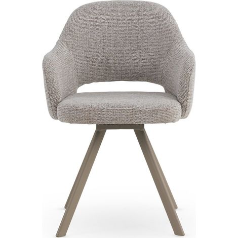 Set de 4 sillones tapizados en chenilla color marrón y patas de metal color topo (1/4)