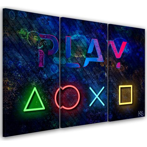 Quadro su tela 3 paneli, I pulsanti del controller e il gioco dell'iscrizione - 90x60 (1/4)
