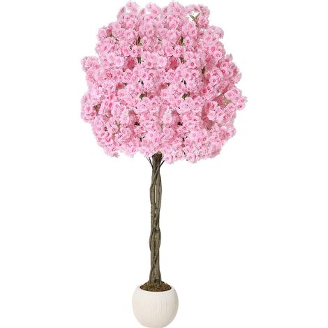 Cerisier Artificiel 180cm avec Pot Blanc, Arbre à Fleurs de Cerisier Roses Réaliste pour Décoration Intérieur Extérieur (1/5)