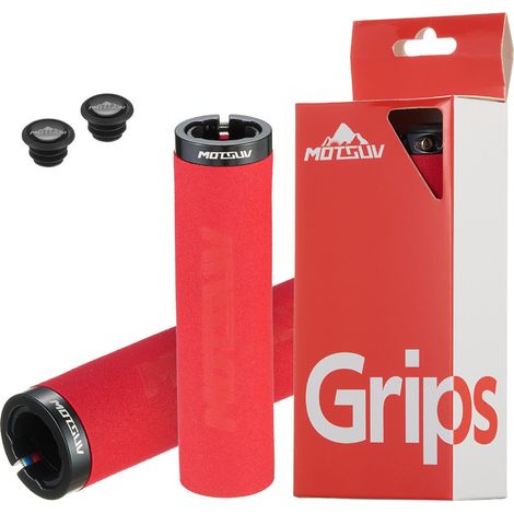 Corps rouge avec anneaux noirs Poignées de guidon de vélo, guidons de verrouillage ultralégers en alliage d'aluminium, guidons en mousse antidérapants et amortissants, accessoires de vélo. (1/5)