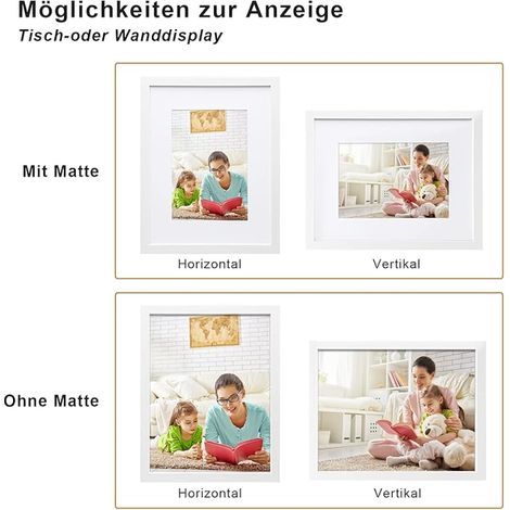 Bilderrahmen A4,Holzrahmen mit Acrylglas, MDF-Rahmen, Passepartout für Fotos A5,Zertifikatsrahmen für Tisch- und Wandmontage, 21 x 29.7 cm Posterrahmen für Portrait,Weiß
