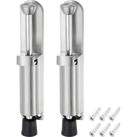 Juego de 2 topes de puerta telescópicos con resorte, ajustables desde el suelo (45 mm/1,77 pulg.), color plata. (1/5)