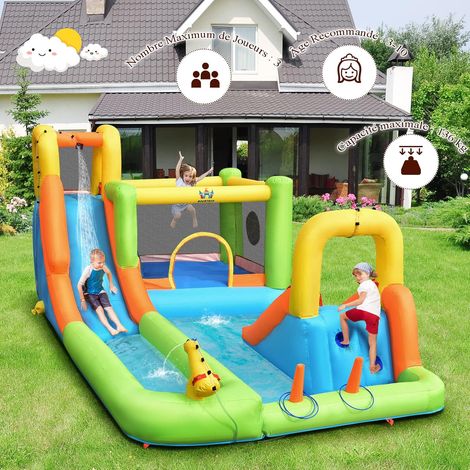 COSTWAY Château Gonflable 8 En 1 Avec Double Toboggan Aquatique, Maison