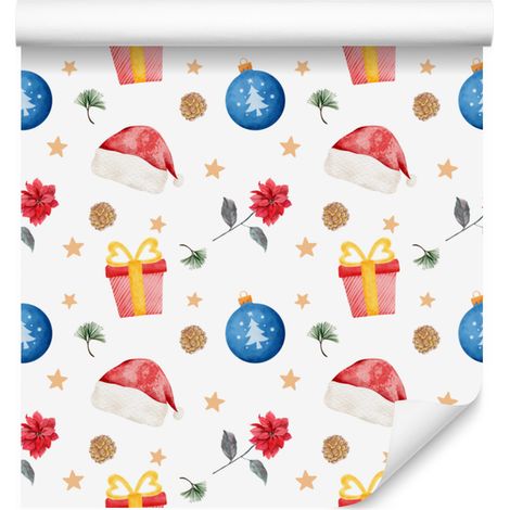 Papier peint de Noël blanc, corail, crème et azur 50x1000 cm (1/5)