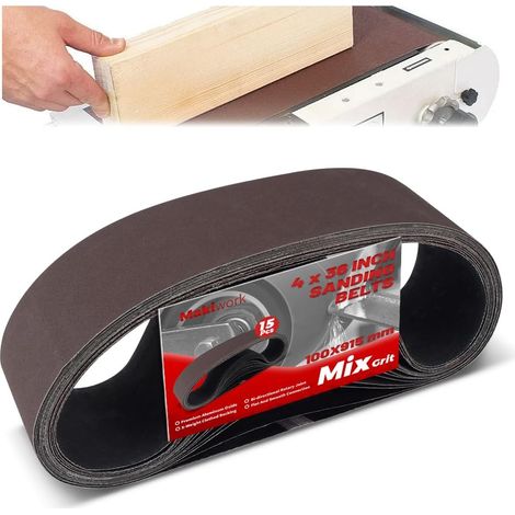 Lot de 15 Bandes Abrasives 100x915 mm – Assortiment 5 Grains 80/120/150/240/400 – pour Ponceuse à Bande – Idéal Ponçage Bois, Métal et Rénovation (1/5)