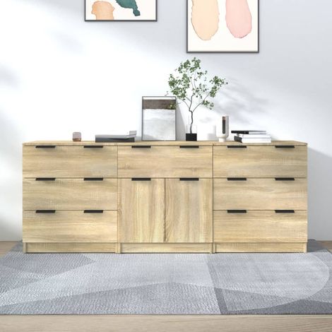 vidaXL Credenze 3 pz Rovere Sonoma in Legno Multistrato (1/5)