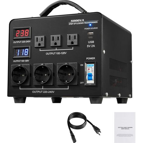 Mophorn Spannungswandler-Transformator, 5000 VA, 110 V auf 220 V & 220 V auf 110 V, ausgestattet mit 3 US-Steckdosen, 3 EU-Steckdosen, LCD-Anzeige und Schutzschalter