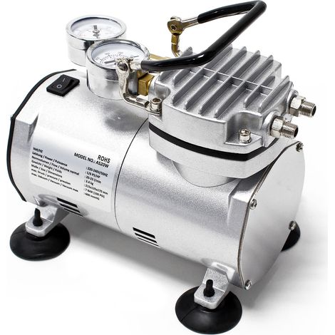 Wiltec Compresseur à membrane Aérographe Airbrush AS20W – Monocylindrique, portatif, silencieux – avec Pompe à vide 4 bar – Diaphragme – Sans huile – Pour aérographie, modélisme, manucure, tatouage (1/5)