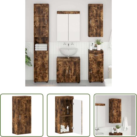 Holzschrank - Badezimmer-Wandschrank TULUM Geräucherte Eiche Holzwerkstoff (1/5)