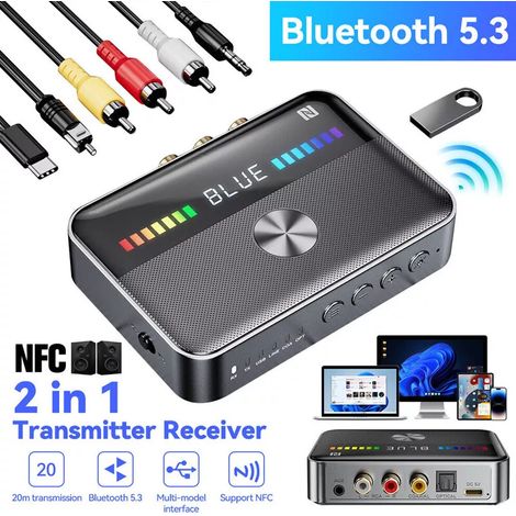 1 adaptateur audio Bluetooth 5,3, stéréo HiFi, NFC, entrée AUX/RCA/optique/coaxiale/USB, sortie AUX/RCA, pour voiture et chaîne hi-fi (1/5)