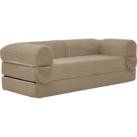 Sofá cama de 2 plazas en tejido de pana, convertible, color beige (1/5)