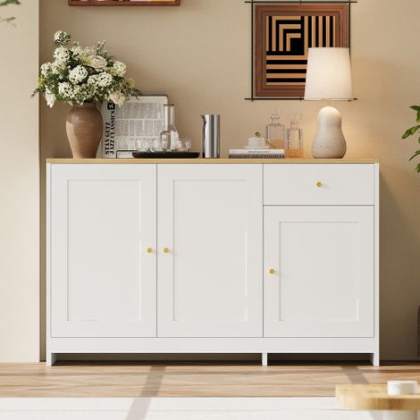 Buffet moderne 120x40x75cm - 3 portes et 1 tiroir - comptoir en bois imitation bois - MDF - Blanc+Naturel