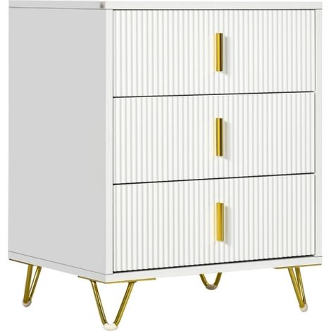 Elegant White and Gold-Tone Three-Drawer Chest for Stylish Storage Solutions