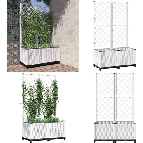 Jardinière avec treillis Blanc 80x40x136 cm PP - Jardinierre Murale - Pot Plante Grimpante - Support Vignes - Pot Fleuri Extérieur - Décoration Jardin - Home & Living (1/5)