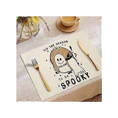 Sets de table en lin pour Halloween, série Trick Or Treat, sets de table combinés, décoration de table pour restaurants, dessous de plat isolants (YMCD-9) (1/2)