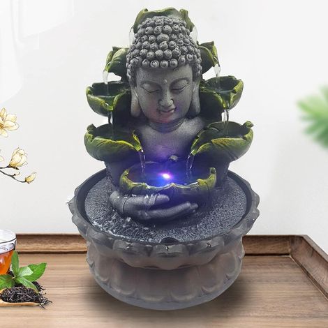 Buddha-Statue-Harz Flusswasser-Stück - Zen Dekoration - Indoor-Desktop-Brunnen-Stück - für Meditation und Entspannung - 20,5 28 cm
