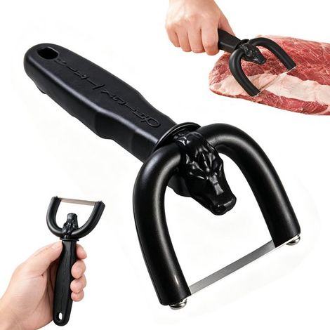 Trancheuse à viande manuelle - Trancheuse à porc - Trancheuse à bœuf - Avec poignée et lame incurvées - Noire - 9,5 x 19 x 6,5 cm (1/5)
