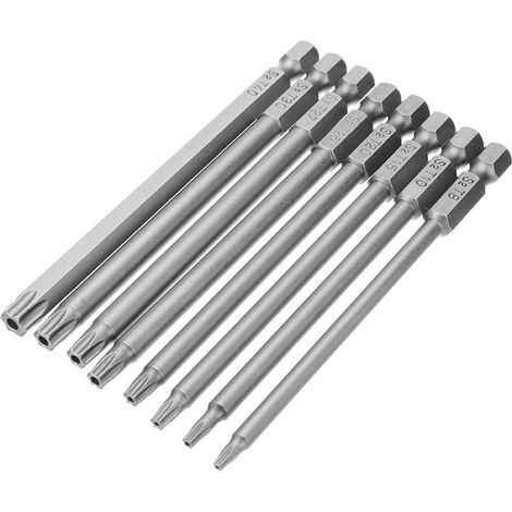 8 Stück 100 mm 6,35 mm (1/4") Sechskantschaft T8-T40 S2 Stahl Sicherheitsmagnete
