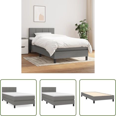 Matelas à ressorts ensachés - Sommier à lattes de lit avec matelas Gris foncé 90x200 cm Tissu (1/5)