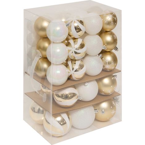 Déco de sapin Lot de 60 Boules de Noël de 4 à 8 cm - Doré et Blanc - Feeric Christmas (1/5)