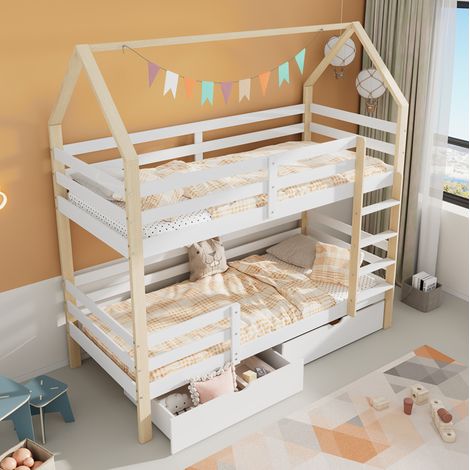 Letto Bambino 90x200 cm con Struttura in Legno di Pino e Grandi Cassetti Contenitore (1/5)