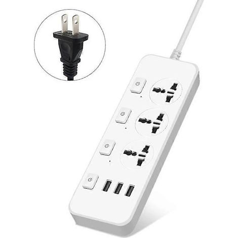 Multiprise US/EU 5V 2,1A avec protection contre les surtensions, 3 prises et 3 ports USB (1/5)