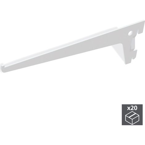 Emuca Lote de 20 soportes para estante de madera/cristal, perfil paso 50mm, longitud 400mm, Acero, Blanco