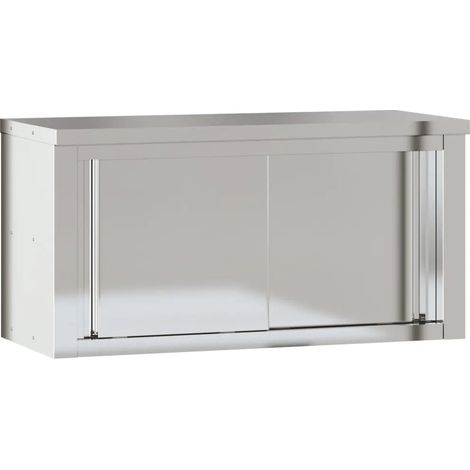 Mueble de cocina de pared de diseño moderno con puertas correderas 92 x 40 x 46 cm acero inoxidable plateado 020047577 (1/5)