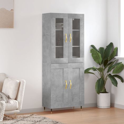 Aparador alto madera contrachapada gris hormigón 69,5x34x180 cm (1/5)