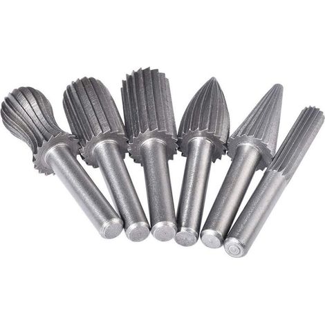 CSPARKV Lot de 6 Fraises Rotatives, Jeu De Fraises en Carbure Avec PoignéE de Couteau 6mm Pour Meuleuse Travail Du Bois, Polissage MéTal, Gravure, PerçAge - Argent (1/5)
