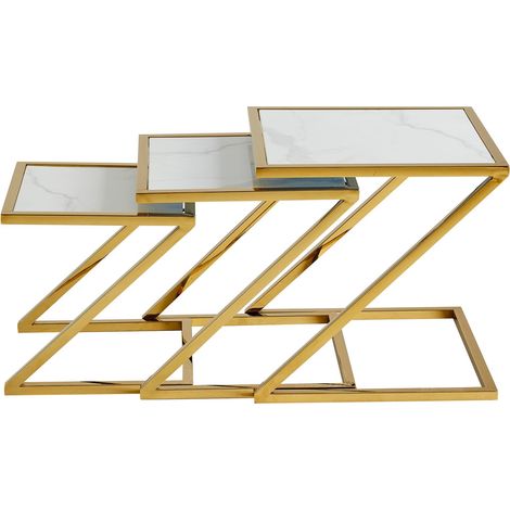 Guéridon Gigogne Z Gold & Céramique Marbre Blanc – 45x45 / 40x40 / 35x35 cm (1/4)