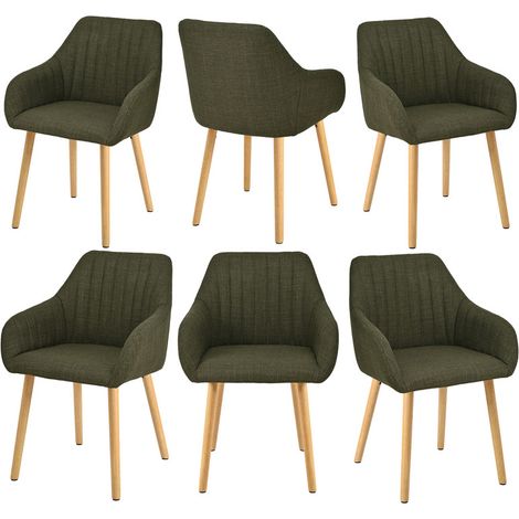 Goeurvant Sedie da pranzo minimaliste con supporto lombare comodo, braccioli ergonomici e gambe in legno robuste - Set di 6 – Verde