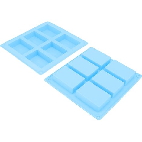 Moule en silicone bleu (lot de 2) à 6 compartiments, résistant à la chaleur et flexible, réutilisable, idéal pour la fabrication de savons, gâteaux et muffins. (1/5)