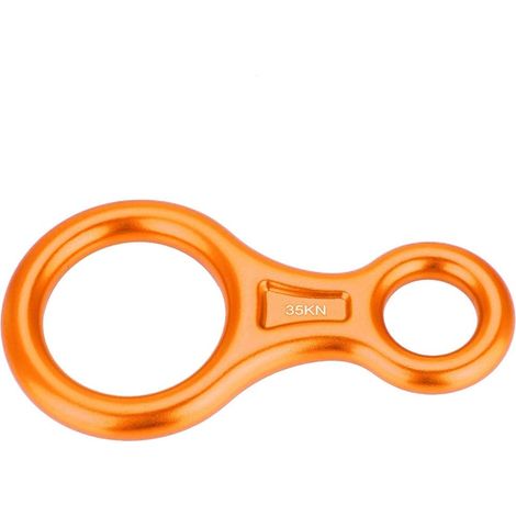 Lntyq Anneau d'escalade 8, descendeur de Corde Haute résistance 35KN en Alliage d'aluminium Figure 8 descendeur de Corde Anneau de Descente d'escalade Durable pour l'escalade(Orange)