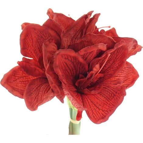 Gasper – Amaryllis rouge artificiels, 32 cm – Fleurs artificielles, botte de 3 tiges